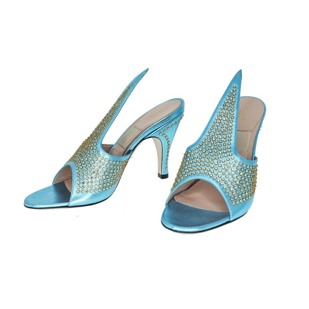 Gucci Exaggerated-point Crystal Leather Heel Sandals - Picture 2 of 6